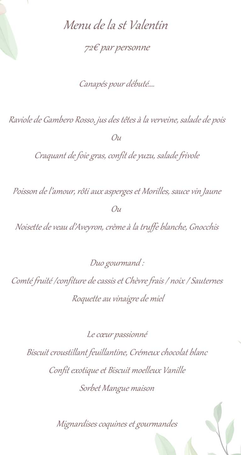 Menu Saint Valentin