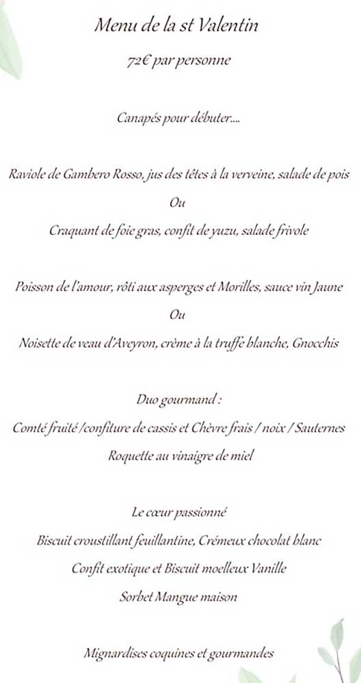 Menu Saint Valentin